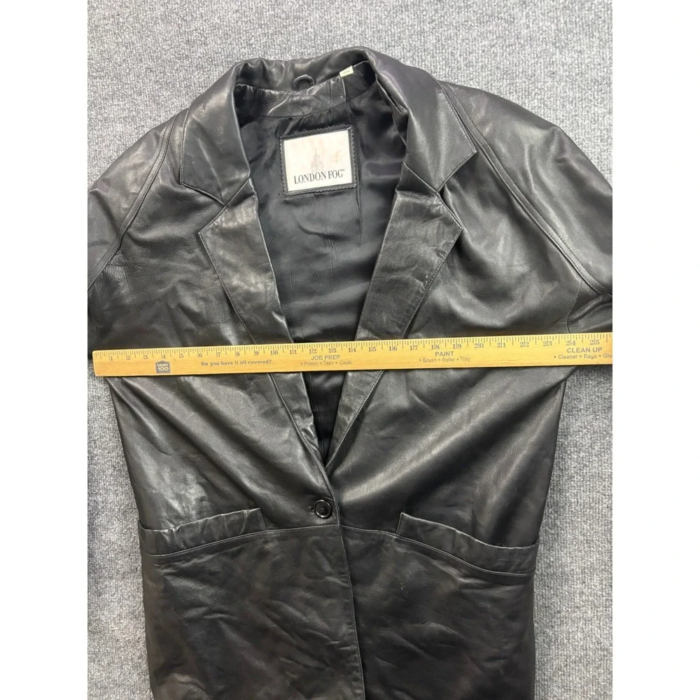 London Fog Leather Blazer Jacket Mens Medium Black Single Button Longline Coat